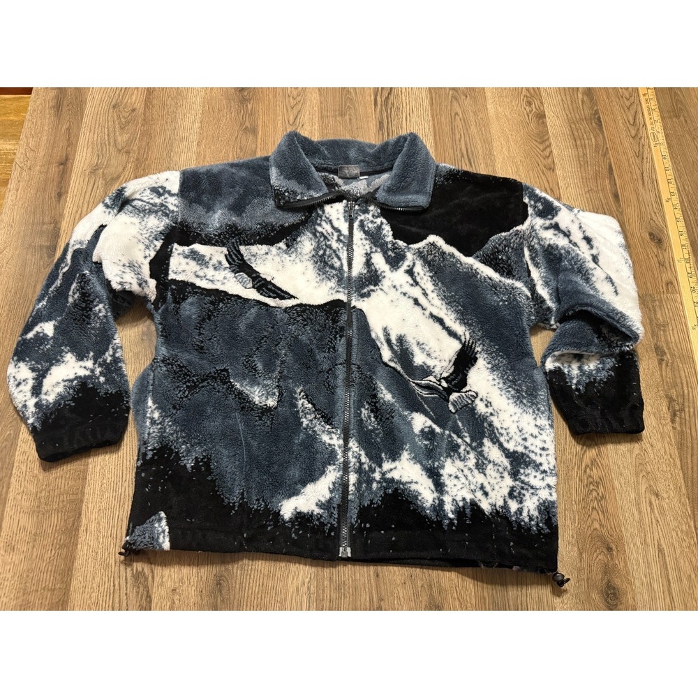ISLE BAY Sweater, Women's Size Medium, Black White Grey, Full Zip, Fleece
